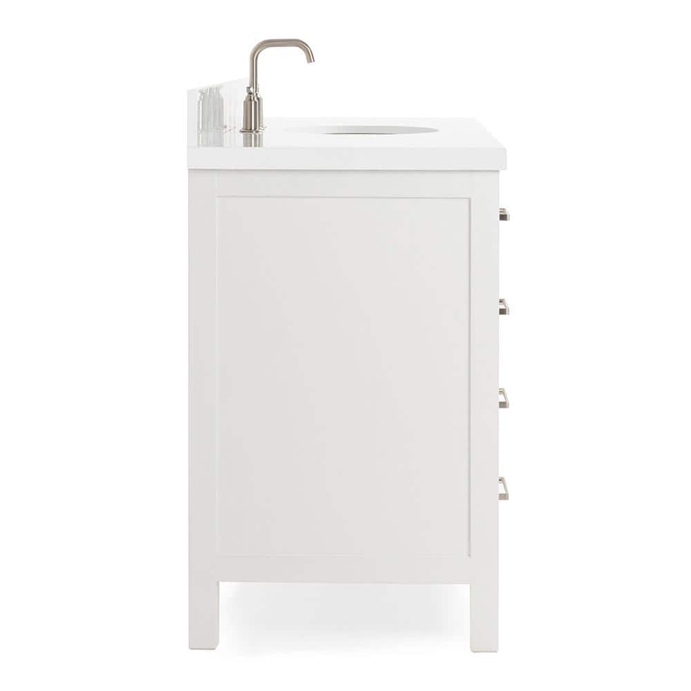 Cambridge 55" White Hardwood Single Basin Vanity with Quartz Top