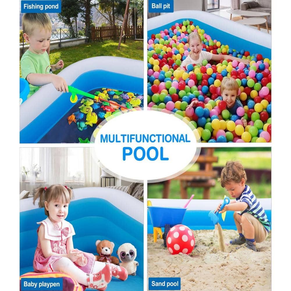 Large Blue PVC Rectangular Inflatable Pool with Pump