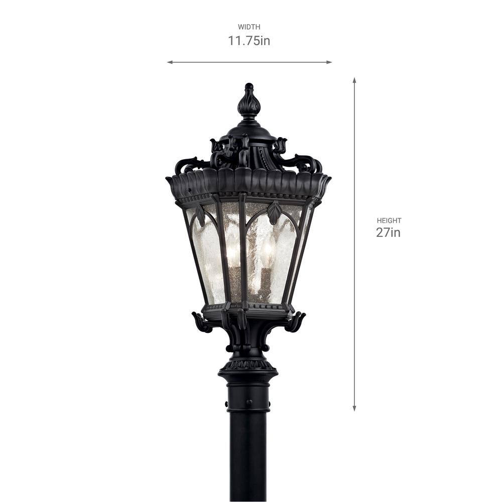 Traditional Black Aluminum Outdoor Post Lantern with Clear Seeded Glass
