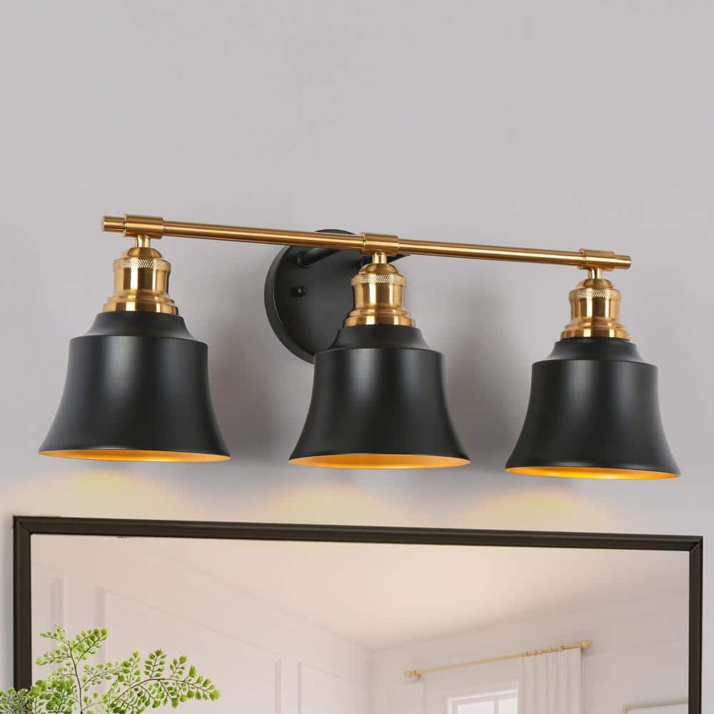 Uolfin Modern Black Bathroom Vanity Light, 22 in. 3-Light Farmhouse ...