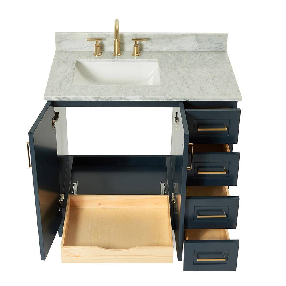 Midnight Blue Freestanding Vanity with Carrara Marble Top