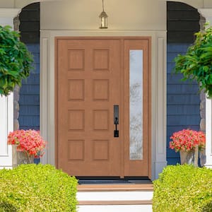 Regency 53 in. x 80 in. 8-Panel LHIS AutumnWheat Stain Mahogany Fiberglass Prehung Front Door w/14in.Sidelite