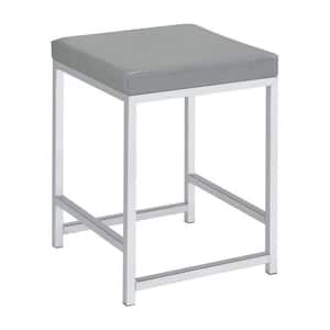 14 in. Gray Backless Metal Frame Barstool with Faux Leather Seat