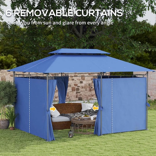 13 ft. x 9.7 ft. Dark Blue Outdoor Double Roof Patio Gazebo with