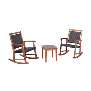 Reddish Brown 3-Piece Wood Outdoor Patio Conversation Rocking Chair Set