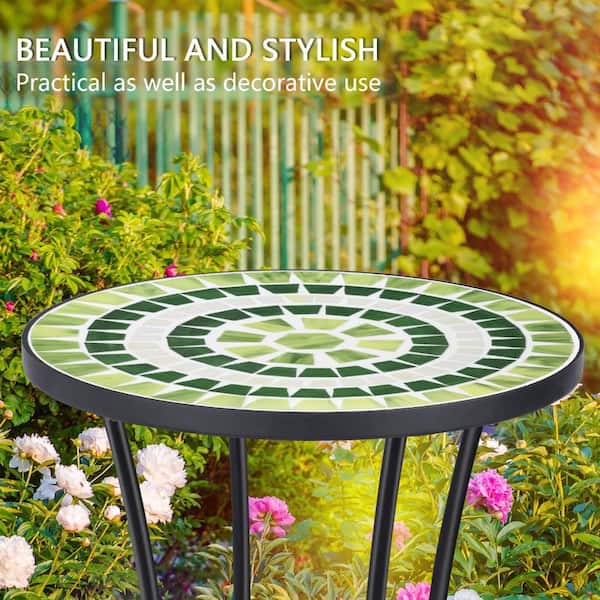 ストーンエンドテーブルS-IV FPB302 Outdoor Mosaic Side Table, compact accent end table with exquisite