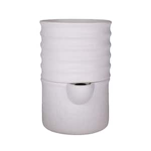 6 in. Dia x 9 in. H Ribbed Cylinder Composite Self Watering Pot in White