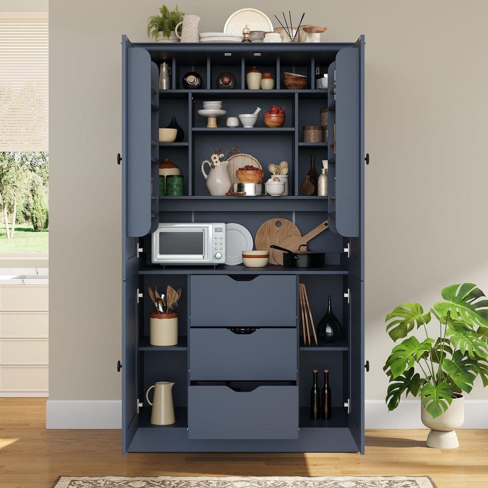 Blue Wood 42.3 in. x 70.9 in. Pantry Cabinet with 4 Doors,3 Drawers, 6 Door Shelves price history on PriceWatchPro