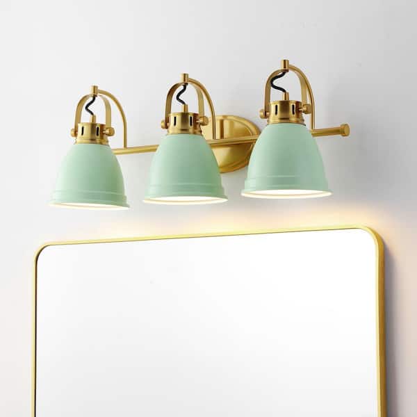 Phineas 25.5 in. 3-Light Adjustable Farmhouse Bohemian Iron LED Vanity Light, Mint Green/Brass Gold