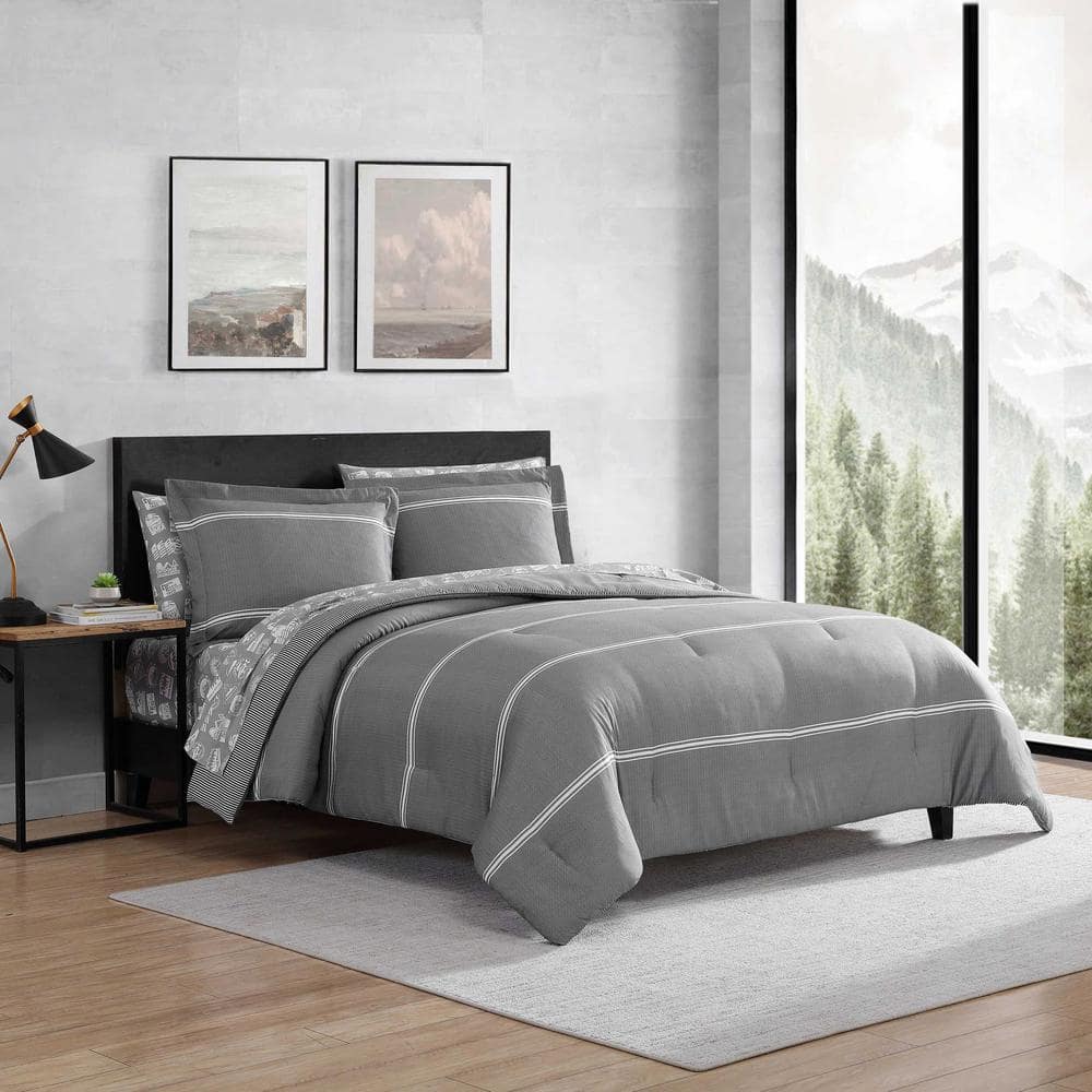 Gray Twin Microfiber Reversible Bedding Set