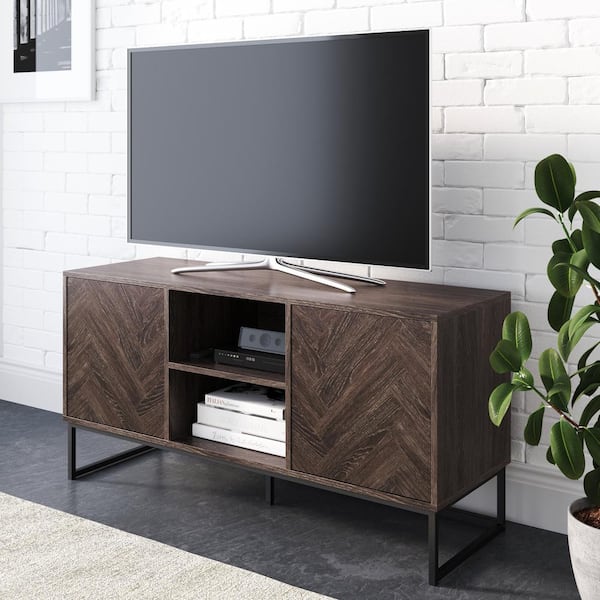 Nathan James Dylan 47 in. Gray and Black Wood TV Stand Fits TVs Up to 55 in. with Storage Doors
