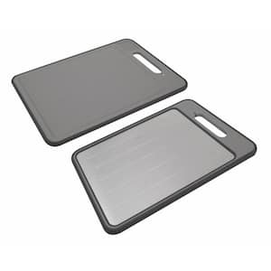 Large 14.5 in. x 10 in. Rectangular Plastic Cutting Board with Stainless Steel Defroster, Knife Sharpener, Garlic Grater