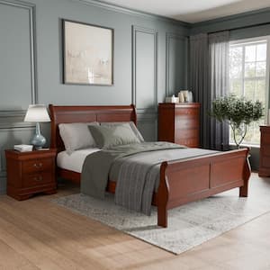 3-Piece Burkhart Cherry Wood Queen Bedroom Set Bed and Nightstand with Chest