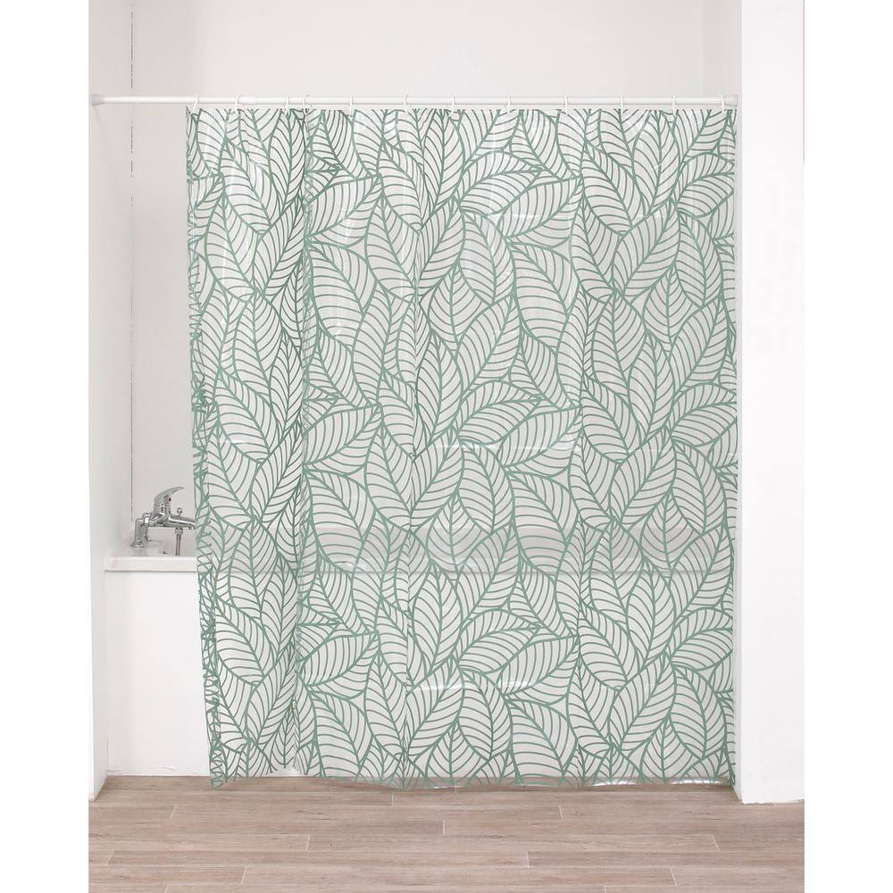 Transparent In W X In L Peva Shower Curtain Green Leaf Design