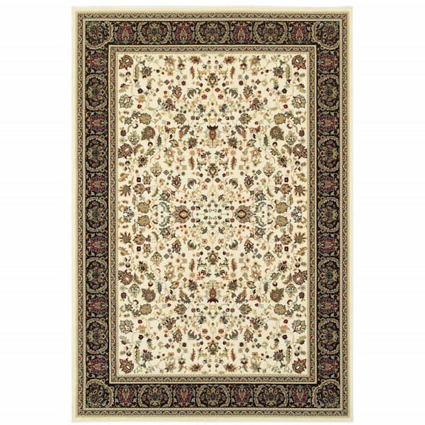 Ivory and Black 2 ft. x 4 ft. Oriental Area Rug