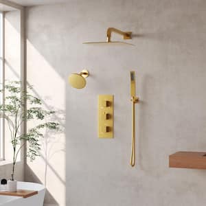 5-Spray Patterns 2.5 GPM 12, 6 in. Dual Shower Head Wall Mount Fixed Shower Head with Handheld In Brushed Gold