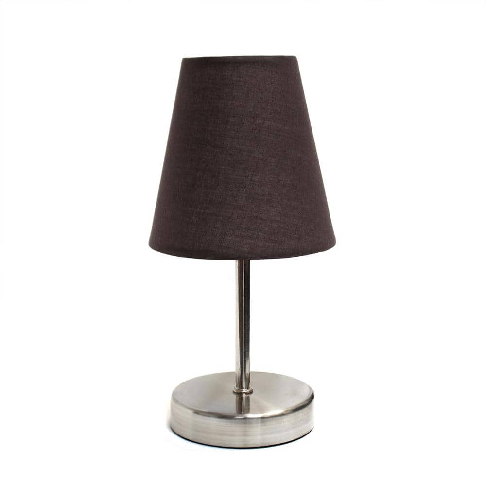 Creekwood home 10.5 in. Espresso Brown Traditional Petite Metal Stick Bedside Table Desk Lamp in Sand Nickel with Fabric Empire Shade