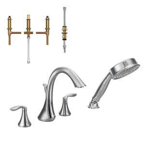 Eva 2-Handle Deck-Mount Roman Tub Faucet with Handshower in Chrome (Valve Included)