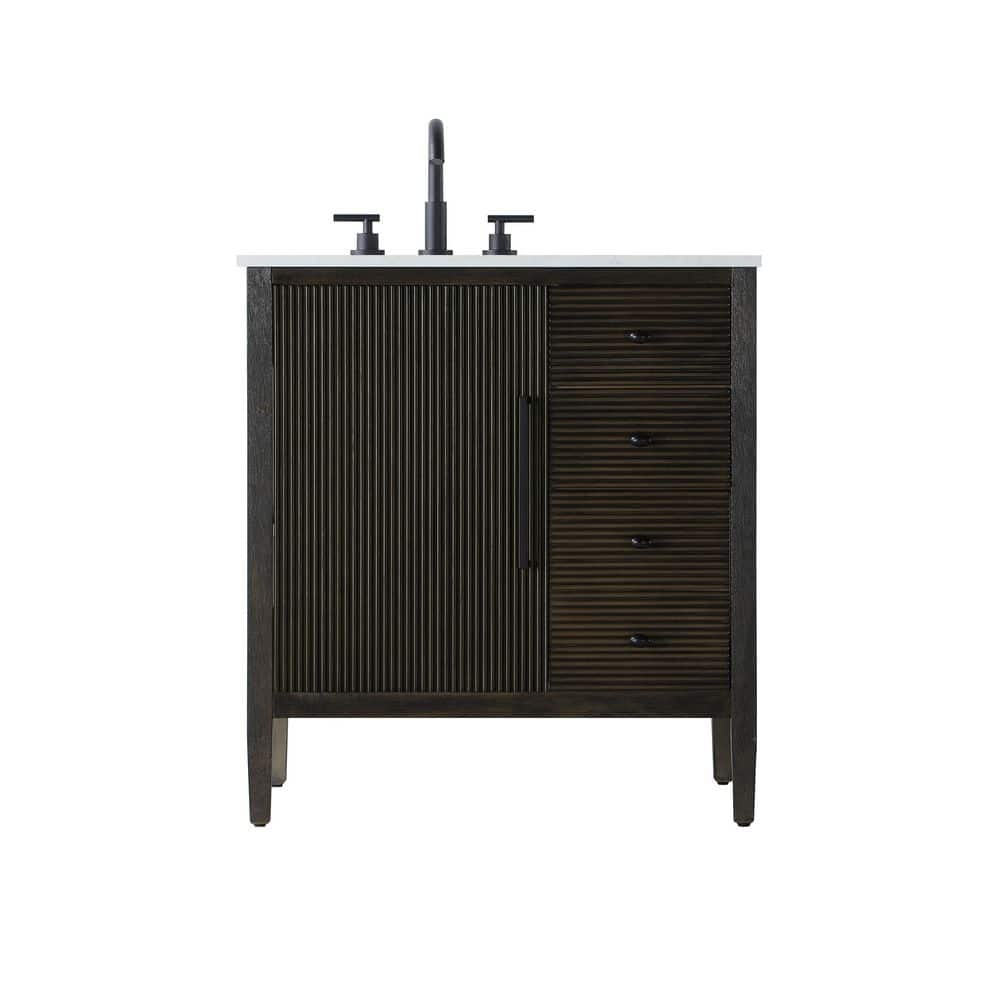 32 in. Single Sink Chocolate Oak Bath Vanity with White Engineered Marble Top price history on PriceWatchPro
