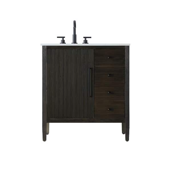 32 in. Single Sink Chocolate Oak Bath Vanity with White Engineered Marble Top