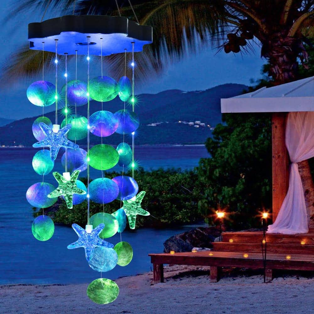 27.8 in Solar Wind Chime Waterproof Outdoor Hanging Light Blue Green 1 Piece price history on PriceWatchPro
