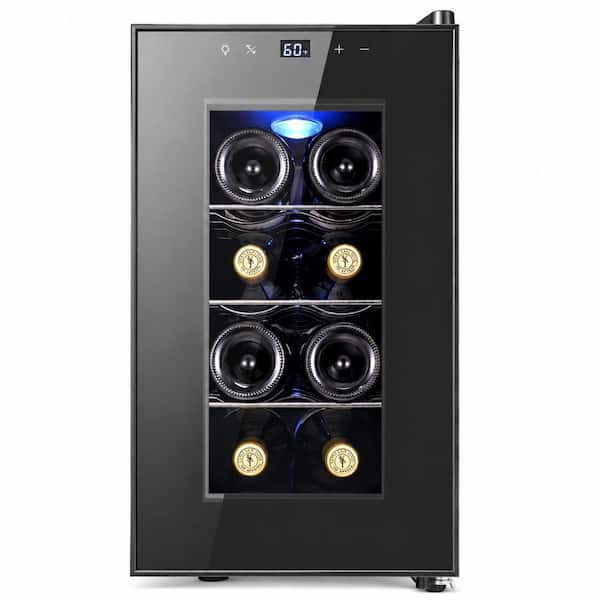 10.2 in. Single Zone 8-Wine Bottles and Wine Cooler in Black