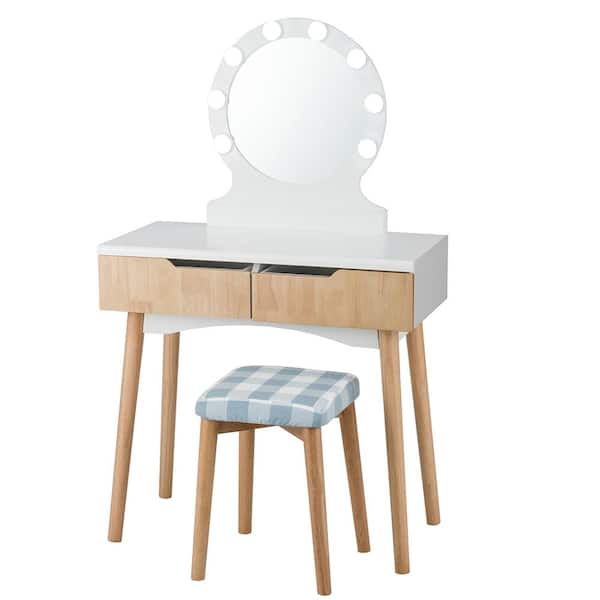 Costway Beige Trunk Vanity Makeup Dressing 8 Dimmable Bulbs Lighted 52 in. x 31.5 in. x 16 in.