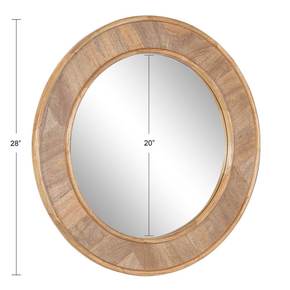28" Natural Brown Mango Wood Round Wall Mirror