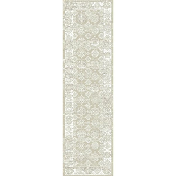Dekor Ivory Beige 2 ft. x 6 ft. Medallion Traditional Runner Area Rug