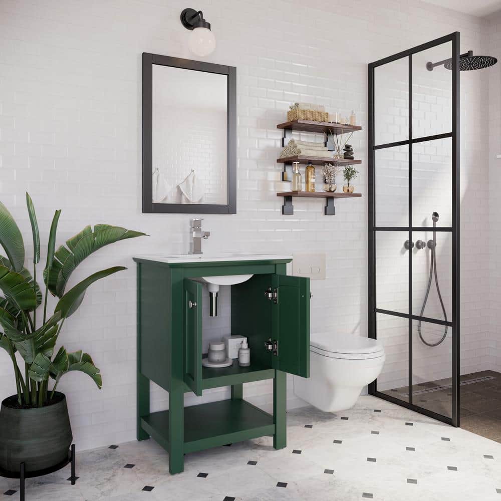 Manchester 24" Dark Green Freestanding Single Sink Vanity with White Ceramic Top