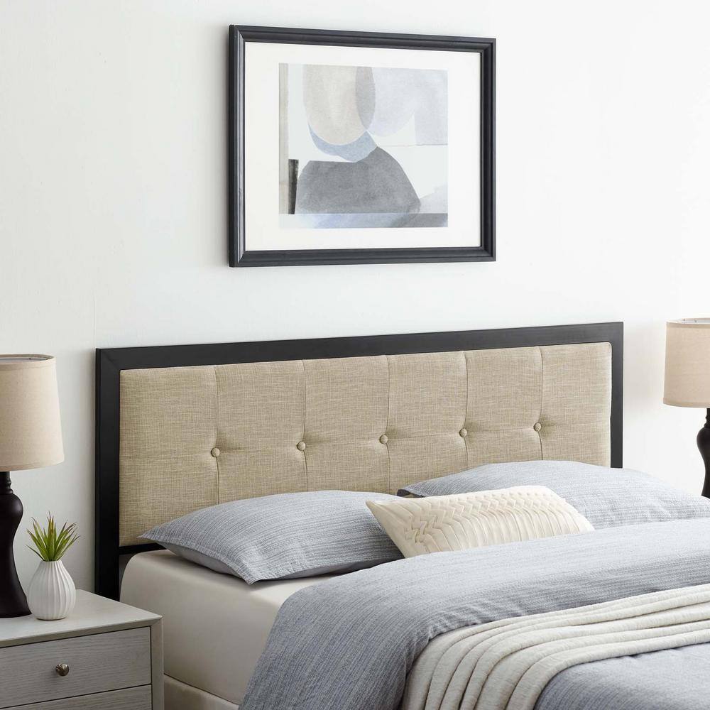 Teagan Full-Size Tufted Velvet Headboard in Black Beige
