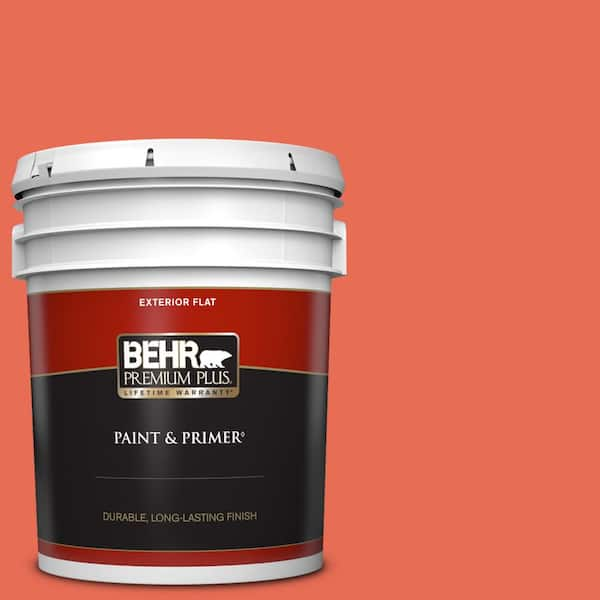 BEHR PREMIUM PLUS 5 gal. #190B-6 Wet Coral Flat Exterior Paint & Primer