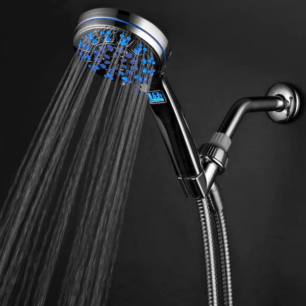 Hotel Spa 3 Colors LED Hand Shower with Temperature Display Chrome 4.25" 