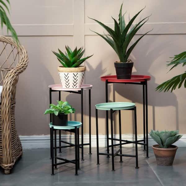 4-Piece Multi Color Family Metal Iron Decorative Stand Set for Indoor Planters, Decor and Display
