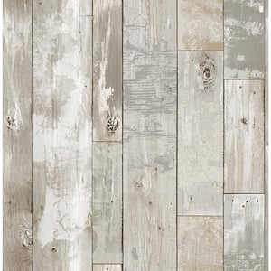 Deena Light Grey Weathered Wood Paper Strippable Roll Wallpaper (Covers 56.4 sq. ft.)