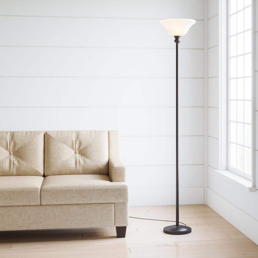 Hampton Bay 71.25 in. Bronze Torchiere Floor Lamp with Frosted