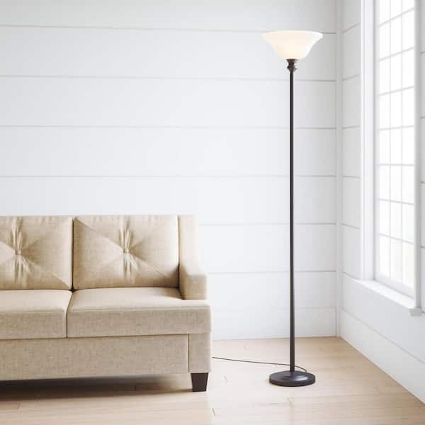 Hampton Bay 71.25 in. Bronze Torchiere Floor Lamp with Frosted Plastic Shade