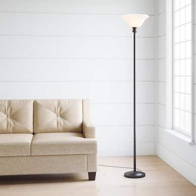 71.25 in. Bronze Torchiere Floor Lamp with Frosted Plastic Shade
