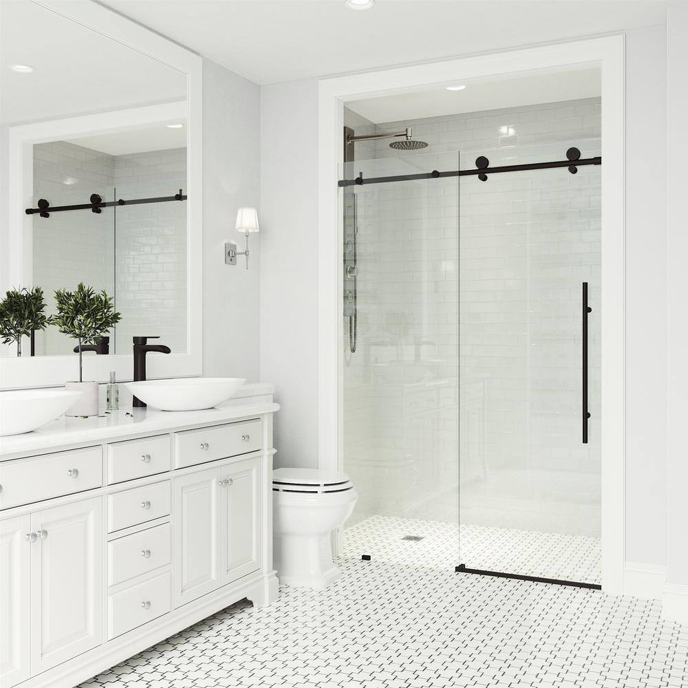 Matte Black Frameless Sliding Shower Door with Clear Glass