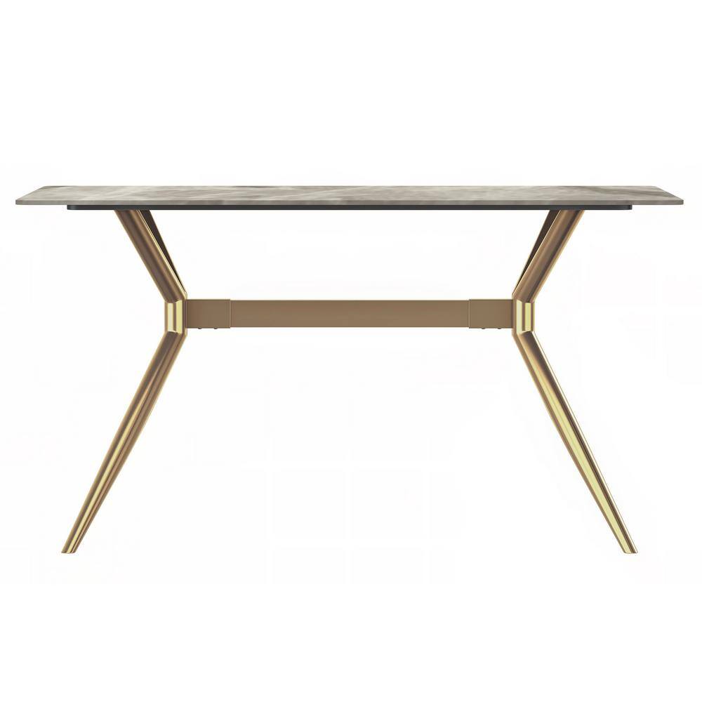 Deep Grey Glass Top Dining Table with Gold Steel Base
