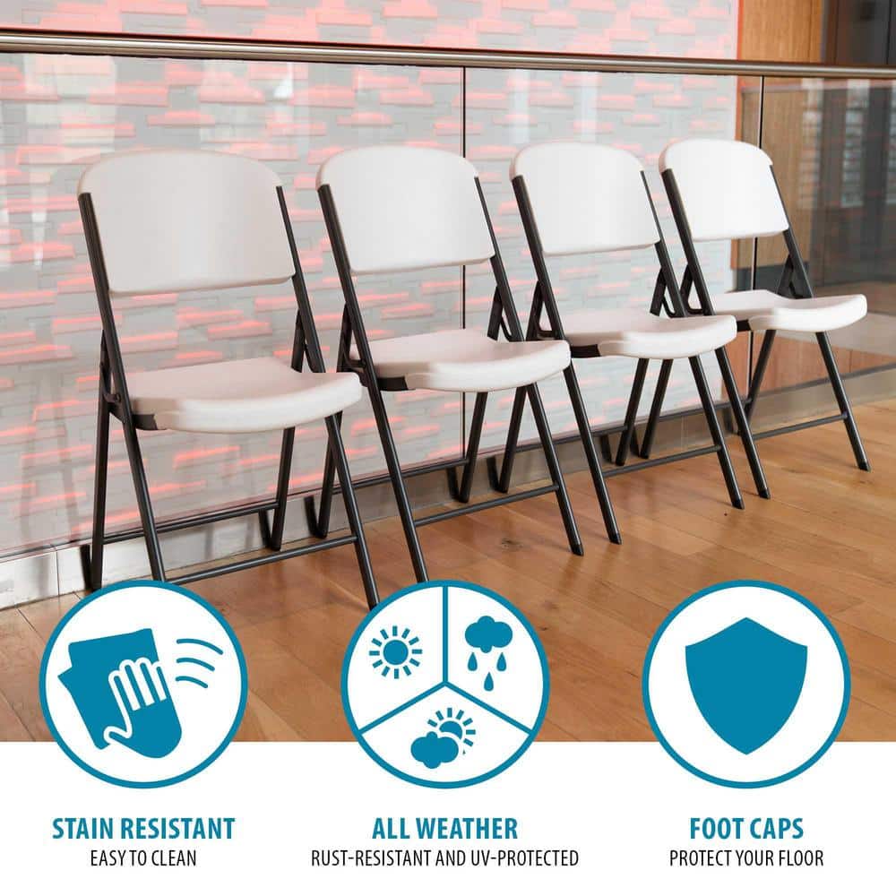 White Granite Metal and Polyethylene Folding Chairs, 4 Pack