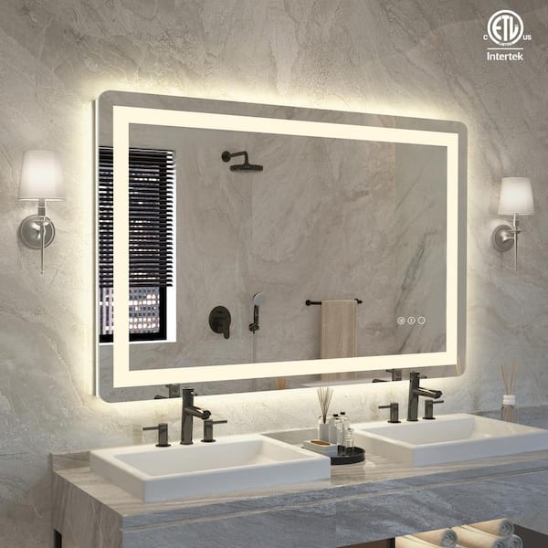 32 in. W x 48 in. H Rectangular Rounded corner Frameless Anti-Fog LED Light Wall Mounted Bathroom Vanity Mirror in White