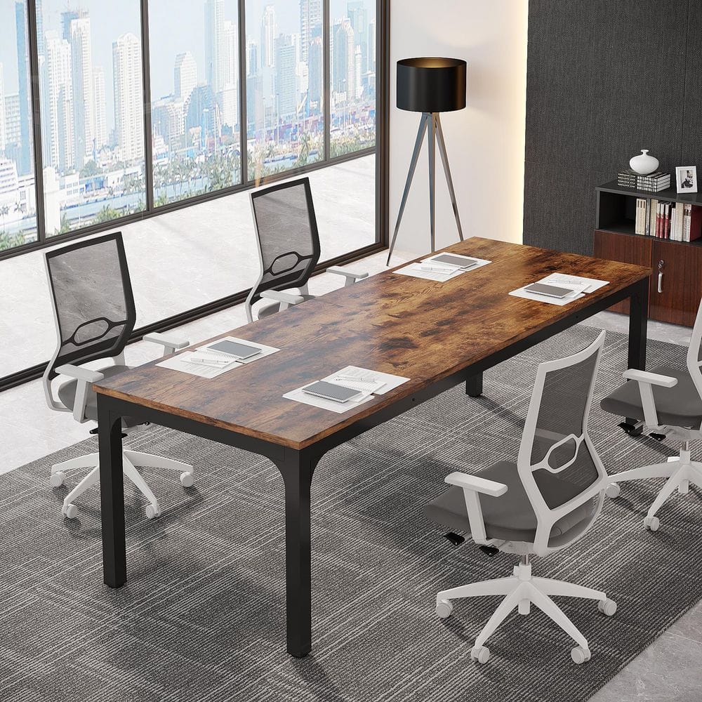 Rustic Seminar BYBLIGHT Moroni 78.7 in. Rustic Brown & Black Wood Computer Desk ...