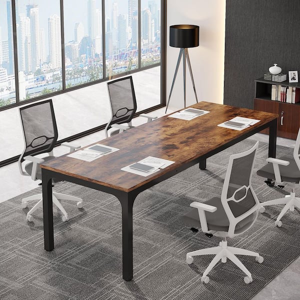 Moroni 78.7 in. Rustic Brown & Black Wood Computer Desk, Rectangular Conference Table Seminar Table for 6-8 People, 1PC
