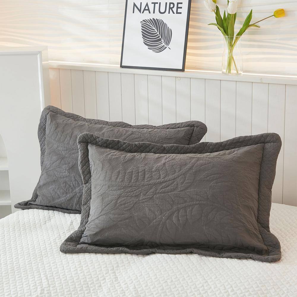 Dark Grey Reversible Cotton Queen Bedspread Set