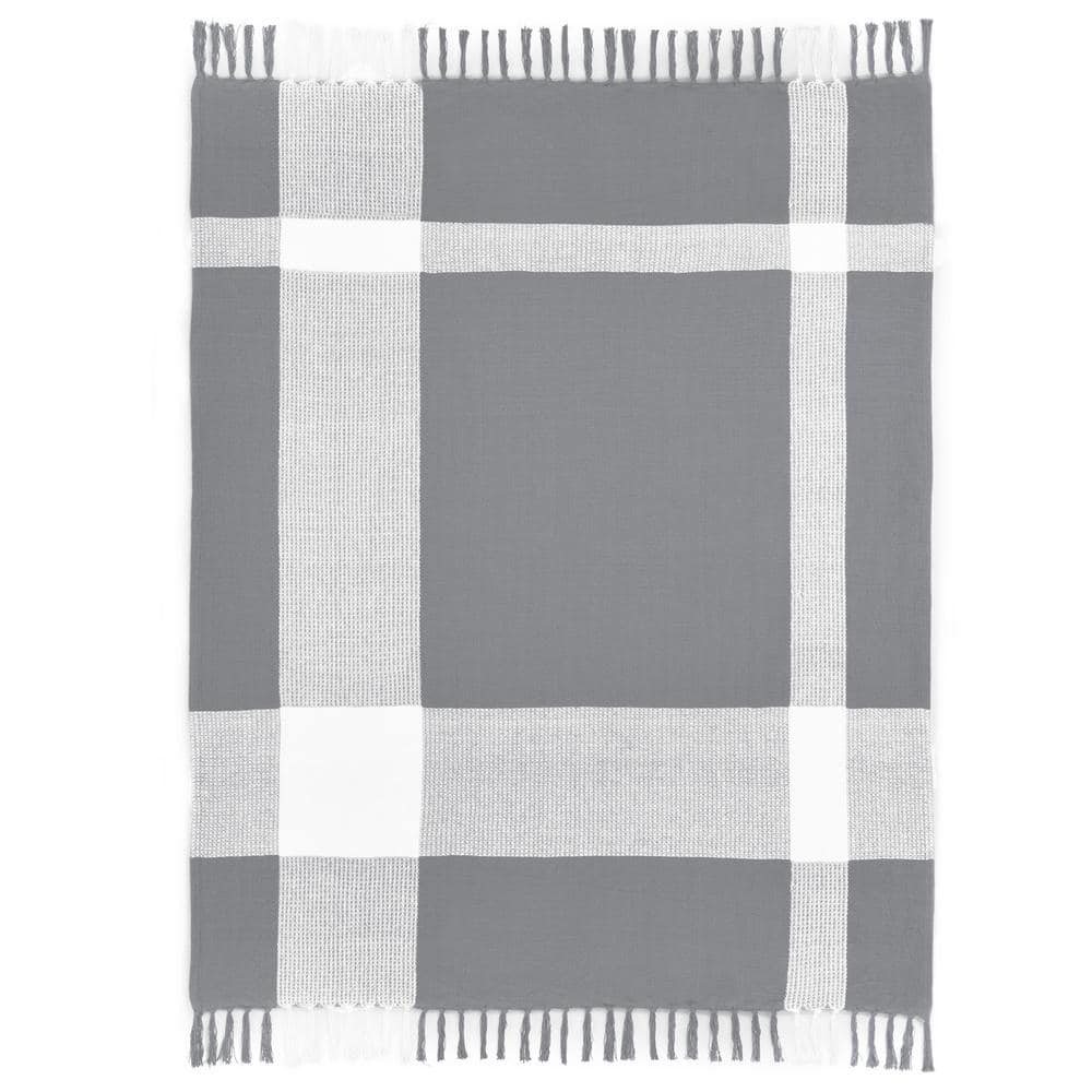 Hailee Grey/White Hand-Woven Plaid Farmhouse All Natural Cotton Throw Blank