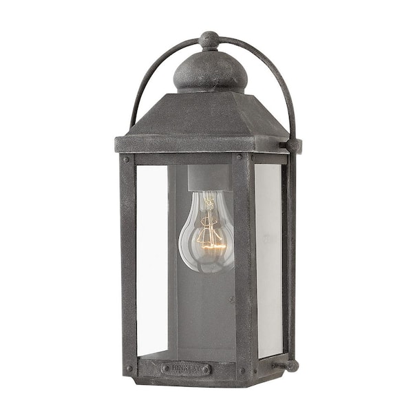 HINKLEY - Anchorage 1-Light Aged Zinc Black Hardwired Outdoor Wall Lantern Sconce