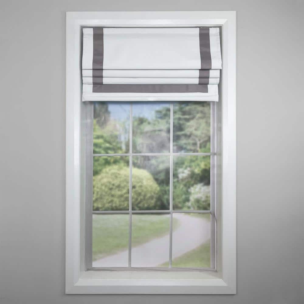 Gray and White Cordless Blackout Roman Shades for Windows 34" x 63"