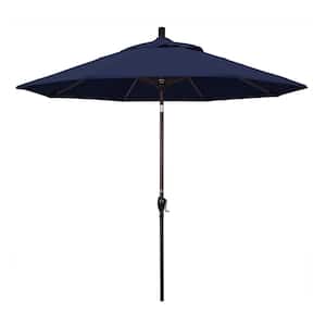 9 ft. Aluminum Market Push Tilt - M White Patio Umbrella in Navy Blue Olefin