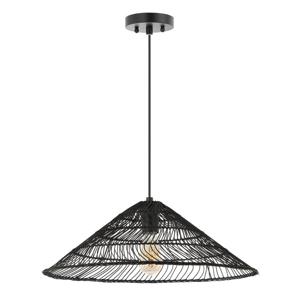 Nova 20.25" Black Rattan Cone LED Pendant with Adjustable Cord